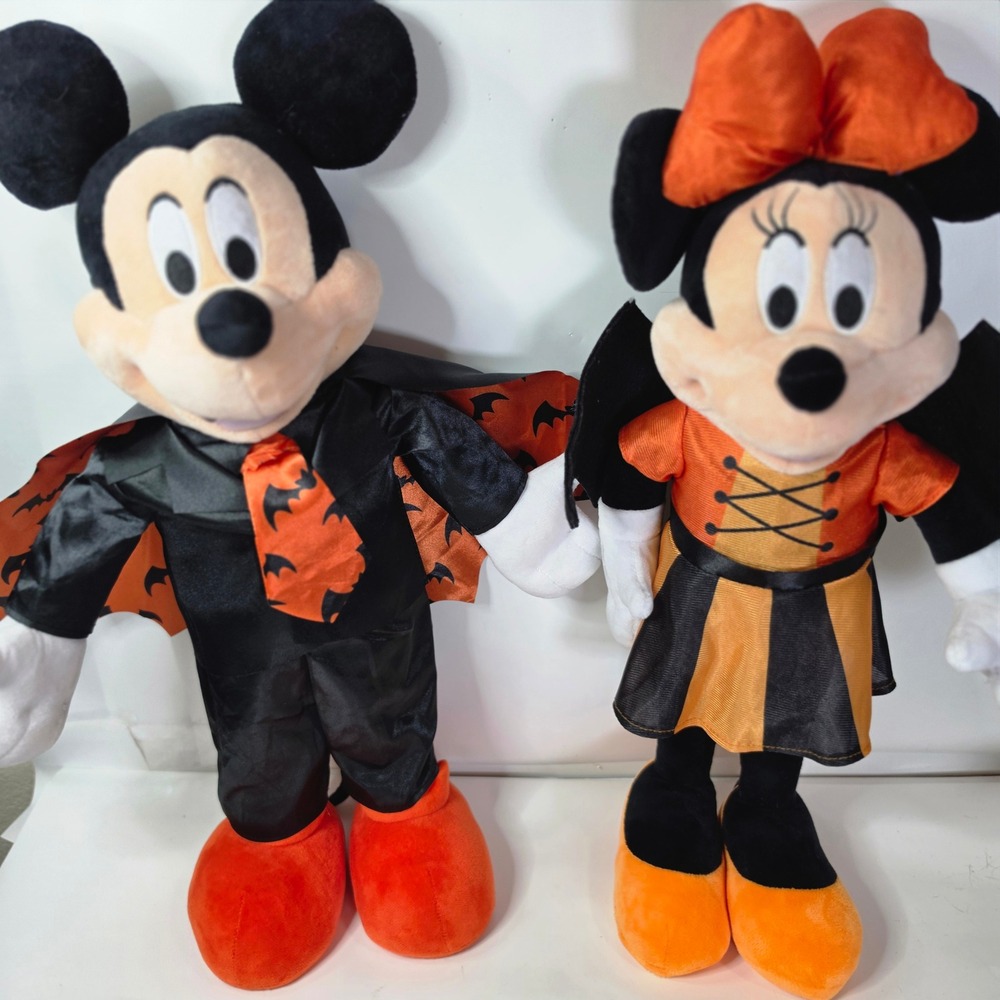 Disney Halloween Porch Greeter Plush Mickey Minnie Vampire Pair 22 Inch Standing